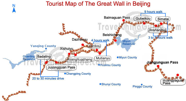 Tourist map of the great wall in Beijing