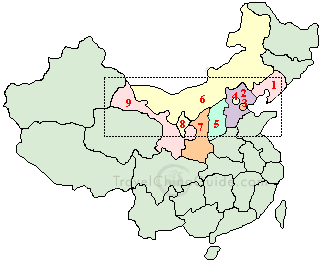 The graphic map of the main provinces the Great Wall crosses in China