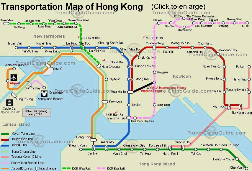 Hong Kong Transportation Map Subway Lines And Stations