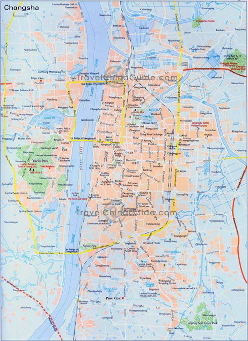 Changsha map with main streets, attractions