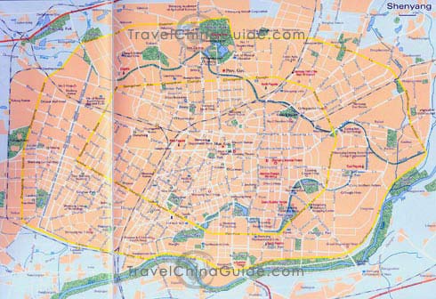 Shenyang map with main roads, scenic spots, hotels