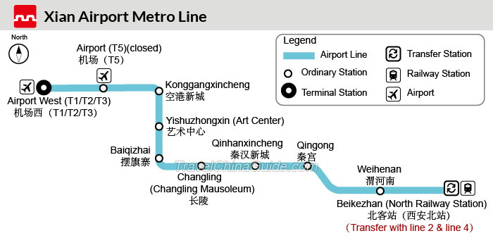 Map of Xi'an Airport Metro Line