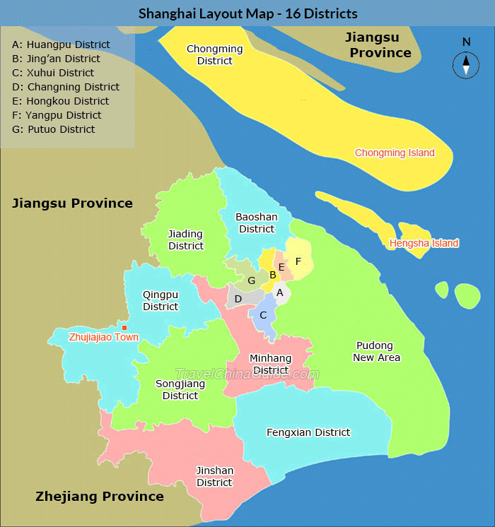 City Layout of China Shanghai Administrative Divisions, Area Distribution