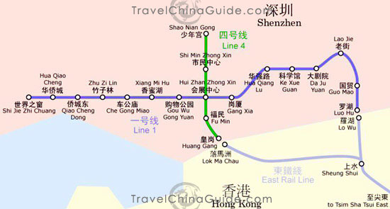 Shenzhen subway map with two of its main metro lines