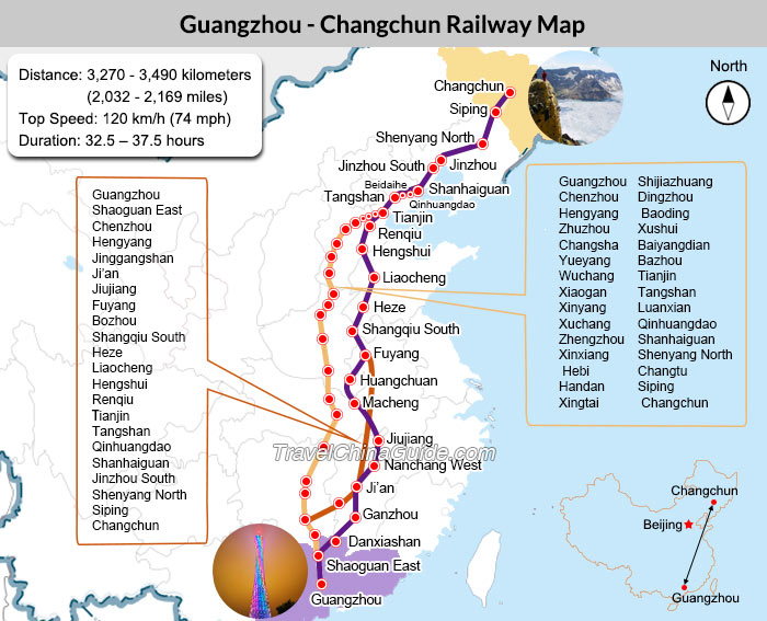 Guangzhou - Changchun Railway Map