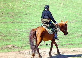 Riding a horse on the grassland