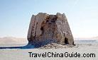 Some beacon towers like this one scattered in Dunhuang and each of them was guarded by soldiers in the past.