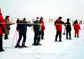 Skiers learn to have a ski.