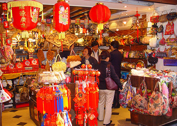 A market selling festive decorations near Town God''s Temple of Shanghai