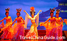 Tang Dynasty song and dance show performed by these pretty young dancers is really appealing, Shaanxi Grand Opera House in Xian.