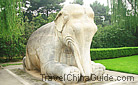 The huge elephant is one of twenty-four stone carvings of animals on the two sides of the Sacred Way of the Ming Tombs. 0062834