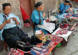 Local Women Sewing Embroidered Shoes