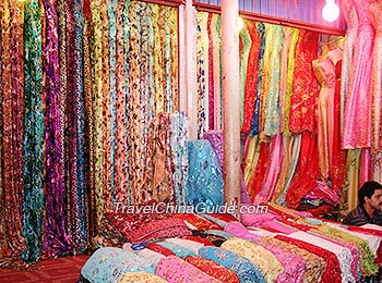 Silk Products Sold in Kashgar Bazaar