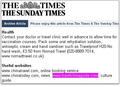 TravelChinaGuide recommended by TimesOnline