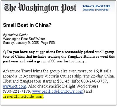 TravelChinaGuide recommended by the Washington Post