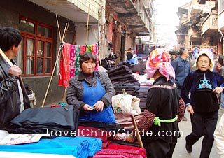 Stalls selling cloth 
