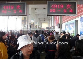 Crowded Waiting Hall of a Railway Station during Spring Festival Travel Rush