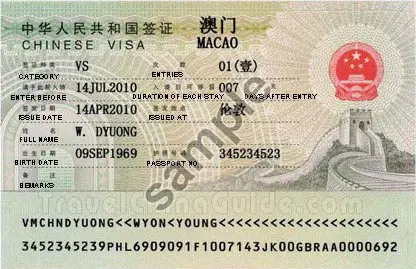 Macau Visa Sample