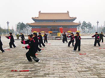 People Practising Tai Chi in Louguantai Temple