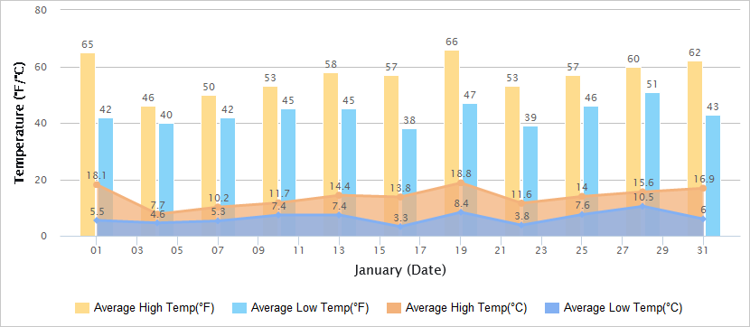 Temperatures Graph of Guangzhou in January