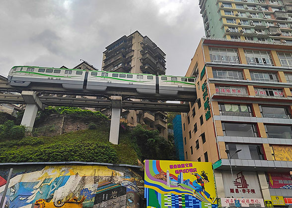 Light Rail Passing Through a Building