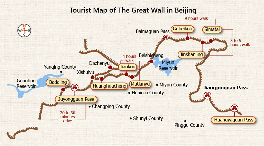 Beijing Great Wall Maps Tourist Map Of Badaling Mutianyu Jiankou