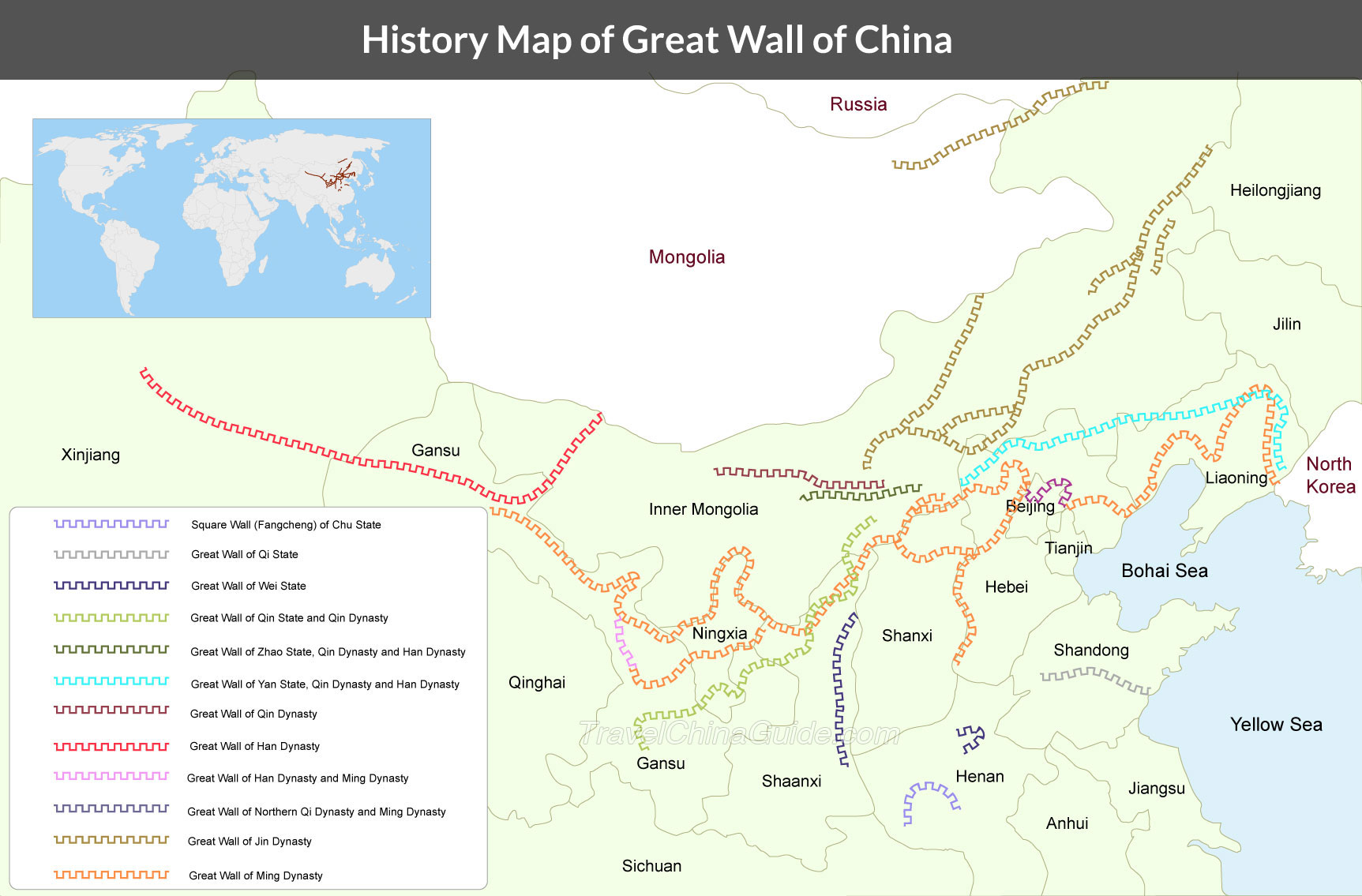 Map Of China Great Wall In History Qin Han Ming Dynasty