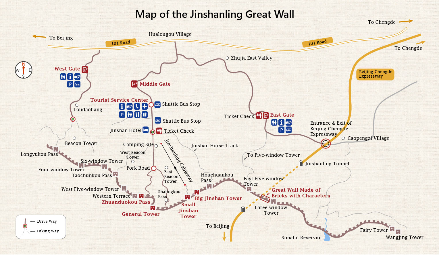 Map Of Jinshanling Great Wall Beijing China