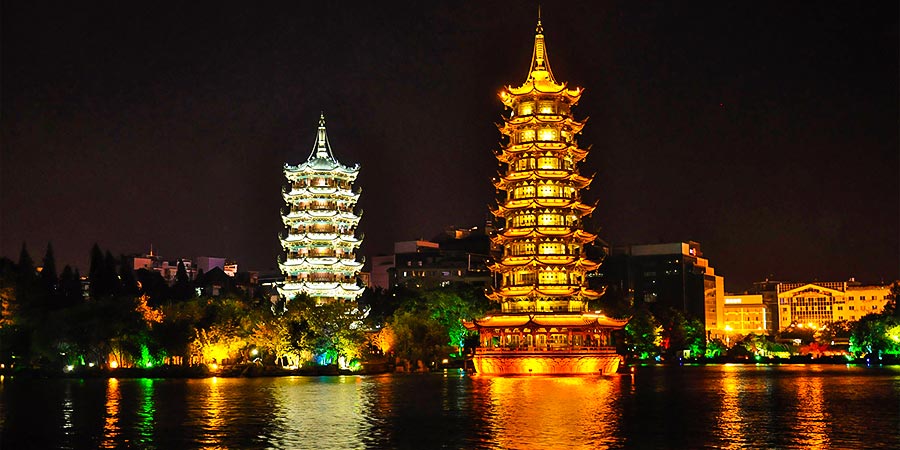 Sun and Moon Pagodas at Night Sun and Moon Pagodas at Night