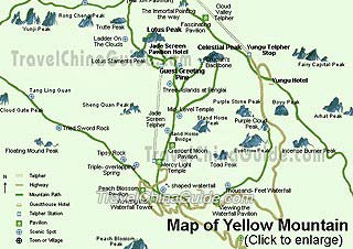 Huangshan Mountain China Yellow Mountain Map Hike