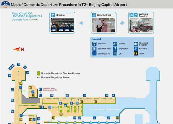 Map of Domestic Departure Procedures in T2 of Beijing Capital Airport