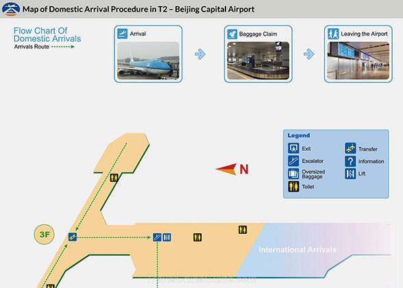 Map of Domestic Arrival Procedures in T2 of Beijing Capital Airport