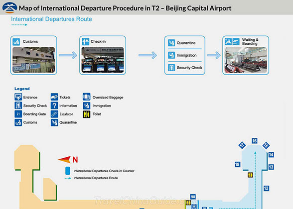 Map of International Departure Procedures in T2 of Beijing Capital Airport