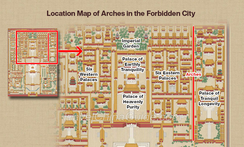 Location Map of Arches in the Forbidden City