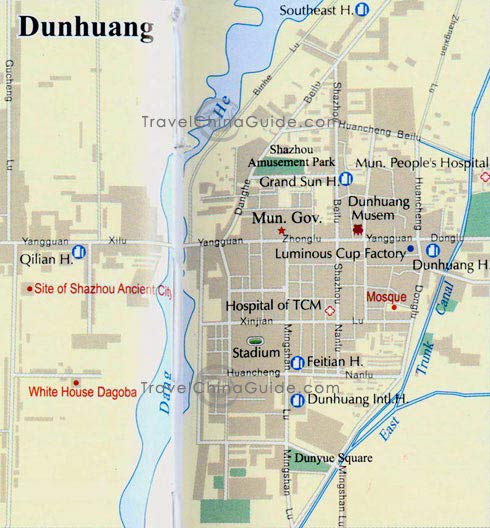 Dunhuang Map with main streets, scenic spots