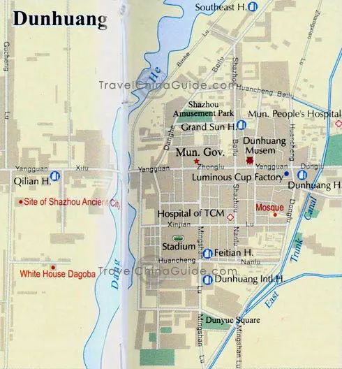 Dunhuang Map with main streets, scenic spots