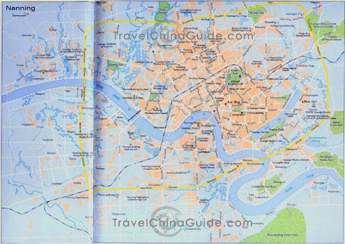 Nanning Map with main streets, attractions