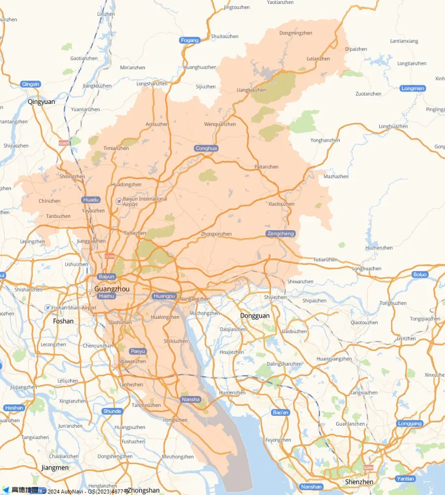 Guangzhou Map with main streets, scenic spots