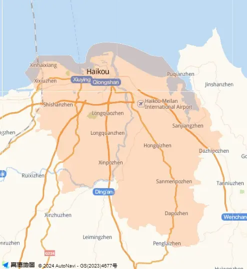 Haikou Map with main streets, scenic spots