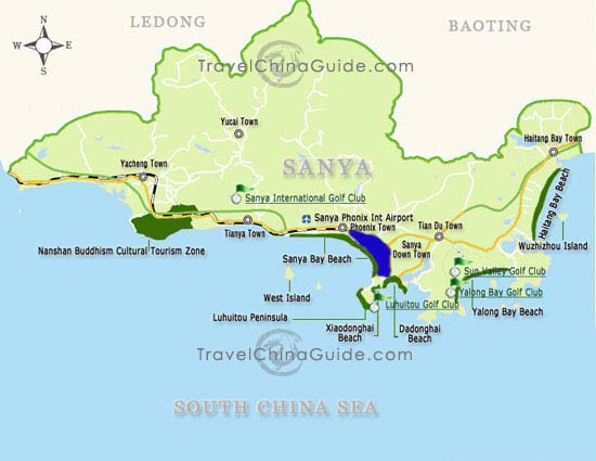 Map of Sanya's location on Hainan Island