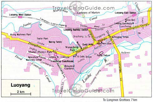 Luoyang map with main streets, scenic spots