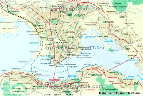 Map of Hong Kong Island and Kowloon