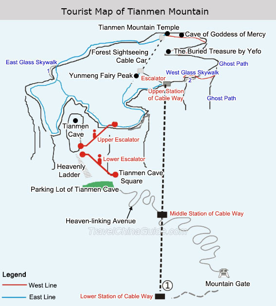 Map of Zhangjiajie Tianmen Mountain
