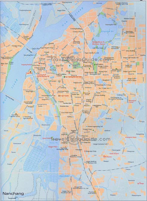 Nanchang map with main roads, attractions