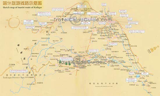 Map of Xinjiang Kashgar tourist route