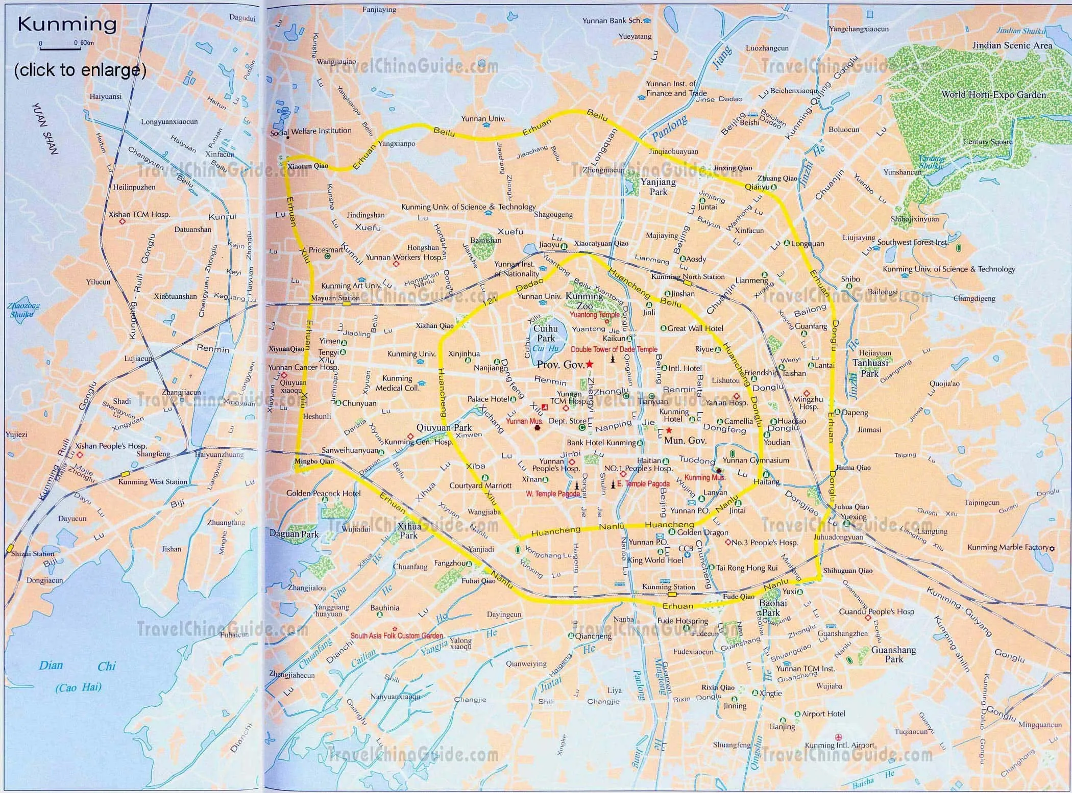 Maps Of Kunming China Hotels Attractions Bus Stations
