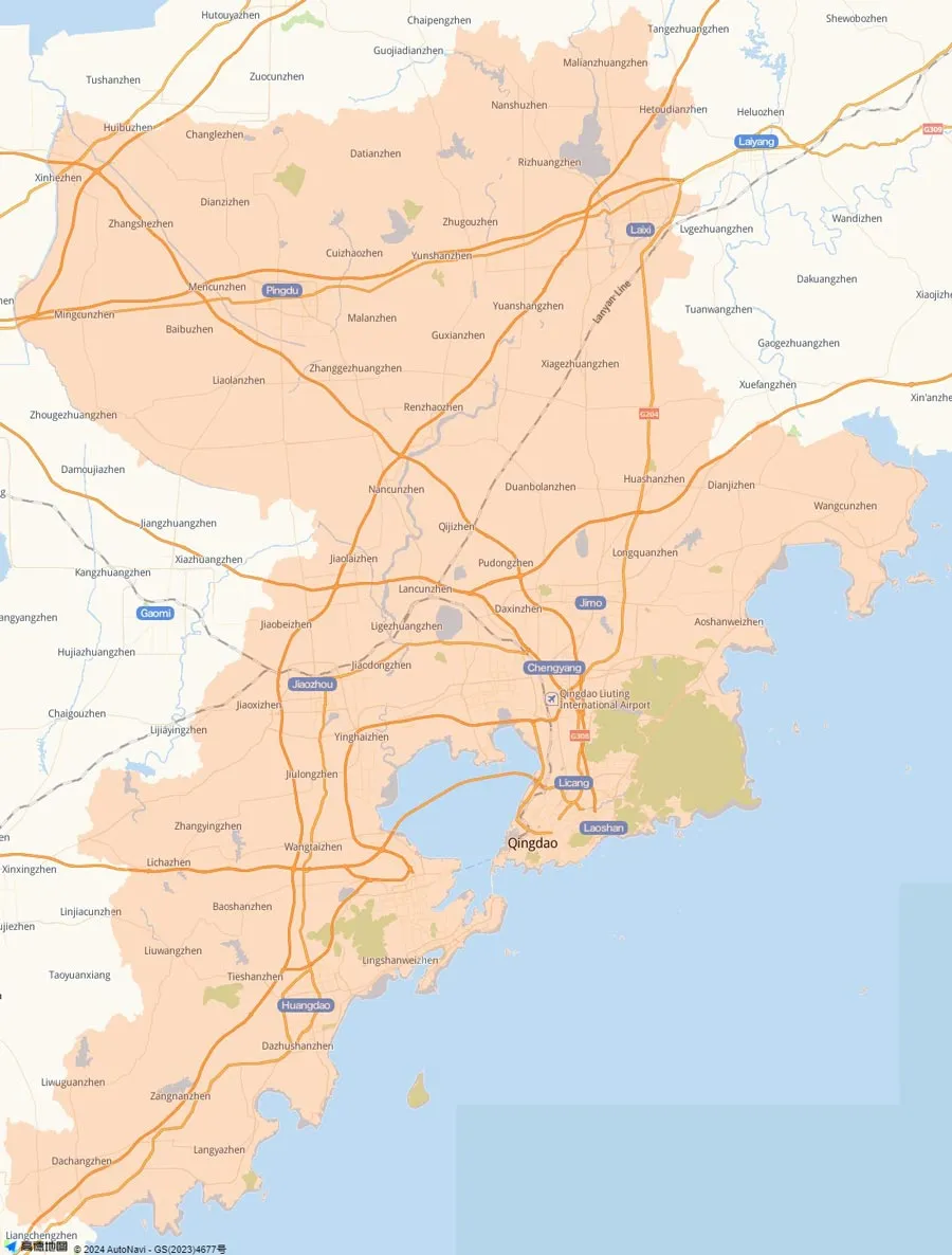 Qingdao Map with main roads, scenic spots