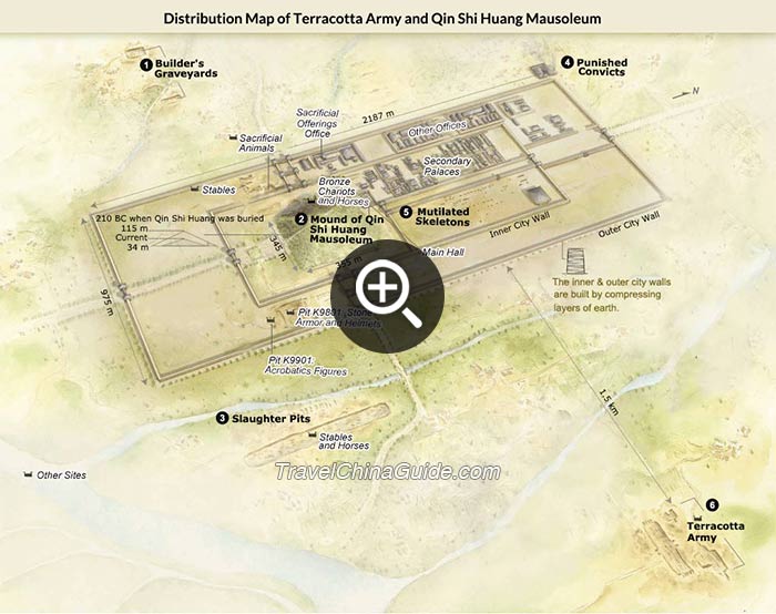 Distribution Map of Terracotta Army and Qin Shi Huang Mausoleum