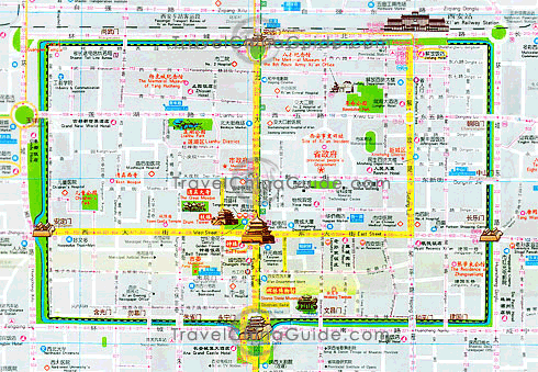 Xi'an map with all main streets, scenic spots, hotels