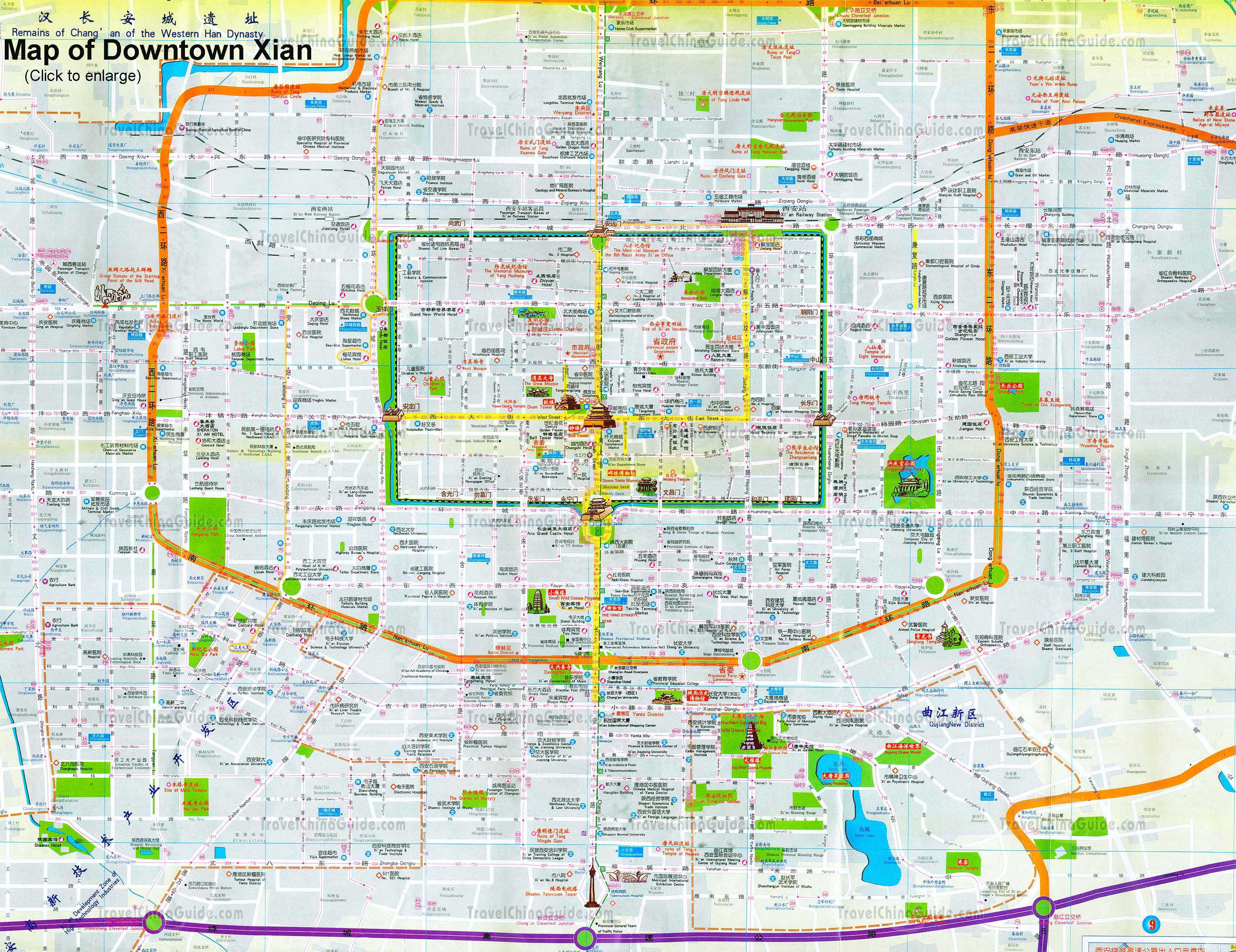 Xian City Wall Map Xi'an Maps: City Layout, Downloadable Tourist Map with Attractions